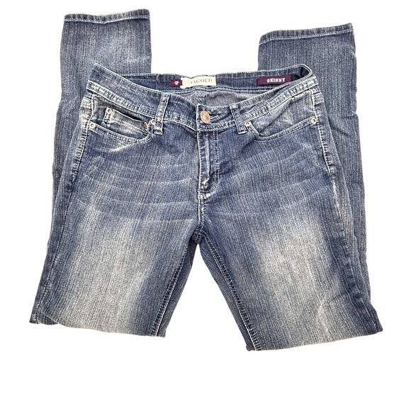 Vigold Skinny Jeans Women 7/8 Straight Leg Faded Distressed Sequined Medium Wash - Picture 13 of 13